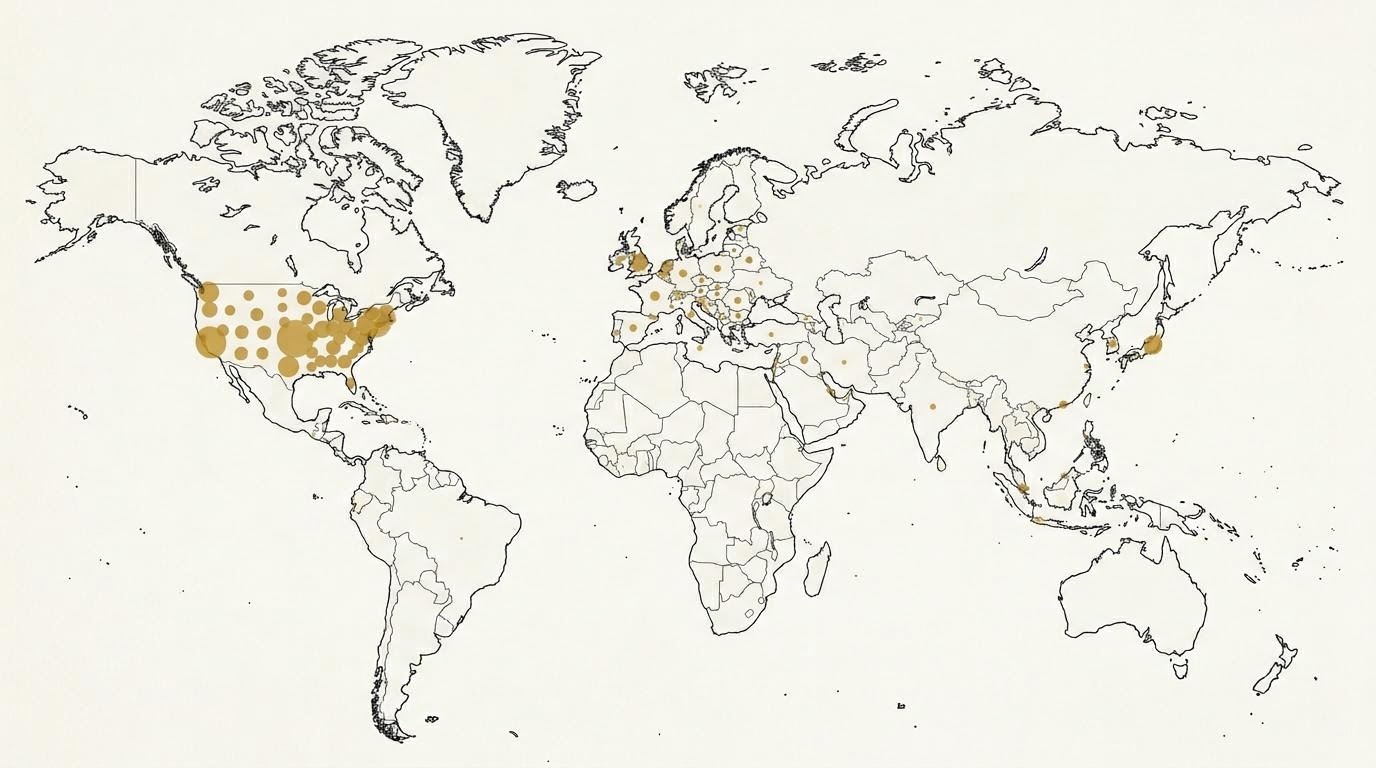 全世界株式インデックスの国別比重を編集的に示した世界地図